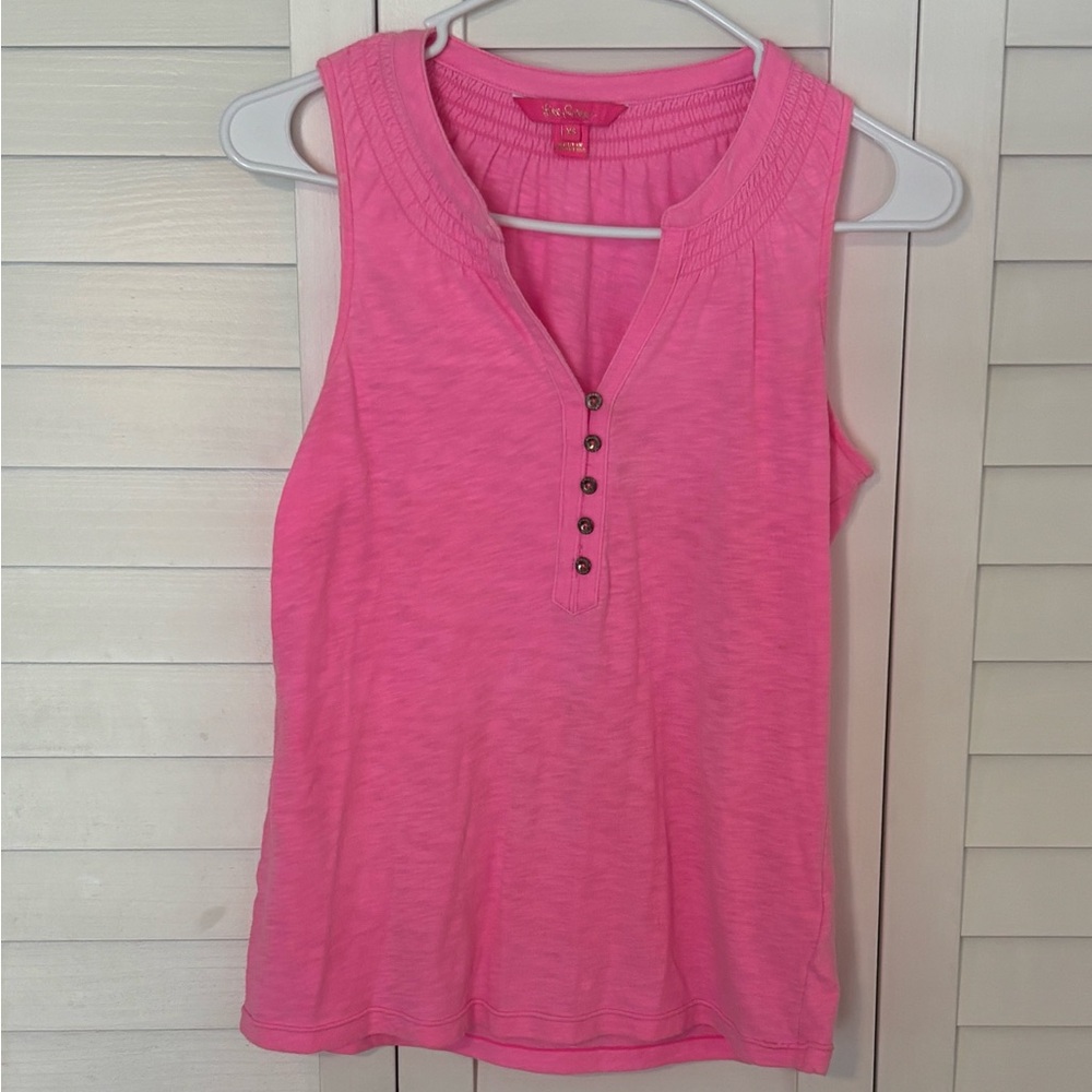 Lilly Pulitzer Bright Pink Sleeveless Henley Tank Top XS